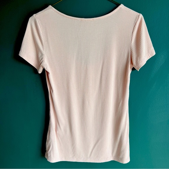 Dynamite Zip Detail Rib Short Sleeve Tee Pink Size XS - Picture 4 of 5